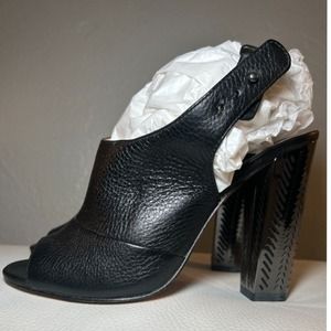 Coach Lillie High‎ Mirrored Block Heel Peep Toe Sling Back Black Leather Shoes 8